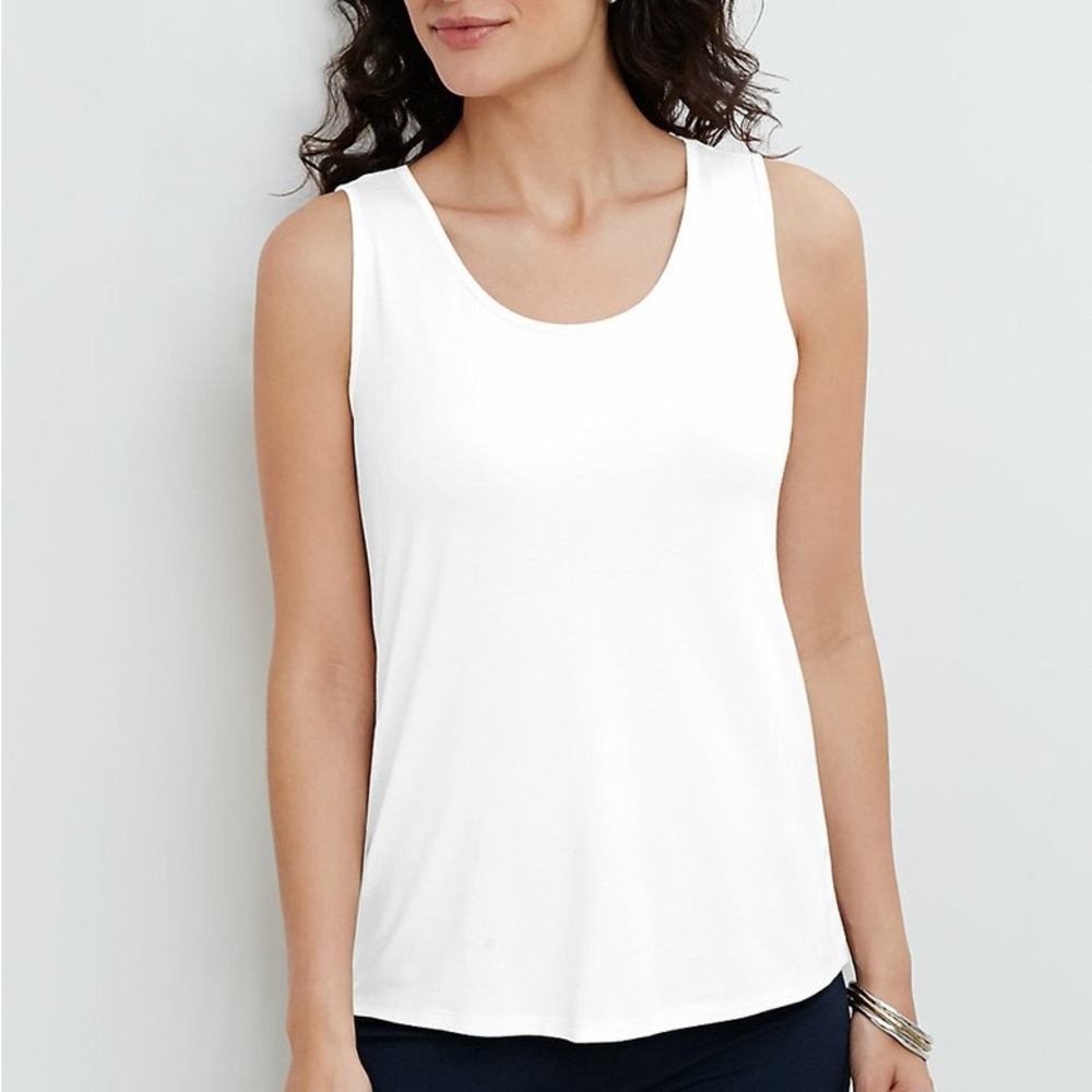 Lands End White Sleeveless Shirt Summer Essential Minimalist Tank Top Size M
